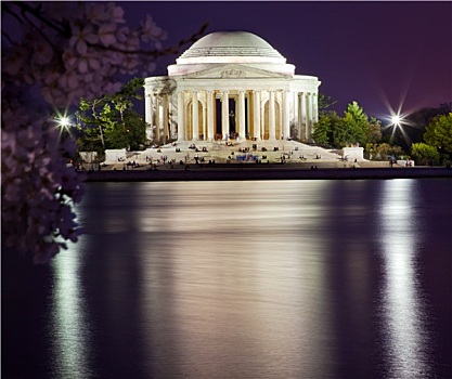 杰佛逊纪念馆,樱花,盆地,晚间