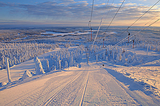滑雪缆车,库萨莫,北方,芬兰