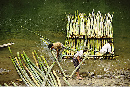 男人,建筑,竹子,筏子,乡村,越南