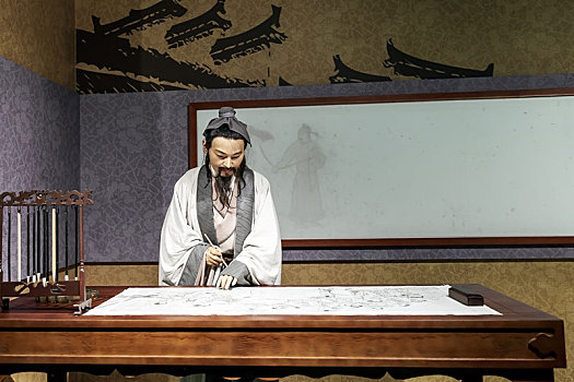 北宋李公麟绘画场景雕塑,中国安徽名人馆蜡像展厅