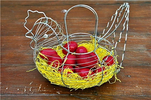 红色,复活节彩蛋,鸡,篮子