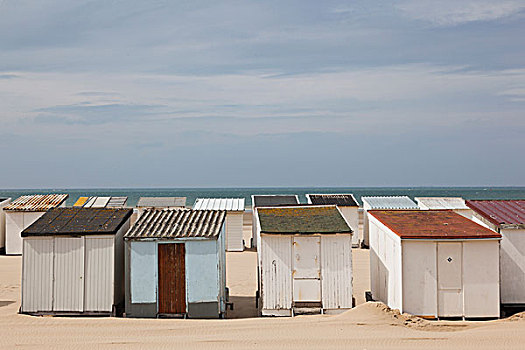 法国,加来海峡省,海滩,海滩小屋,英吉利海峡