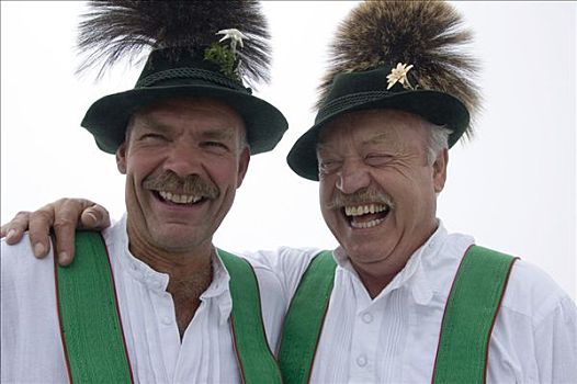 笑,巴伐利亚,男人,传统,装束,帽子,上巴伐利亚,德国