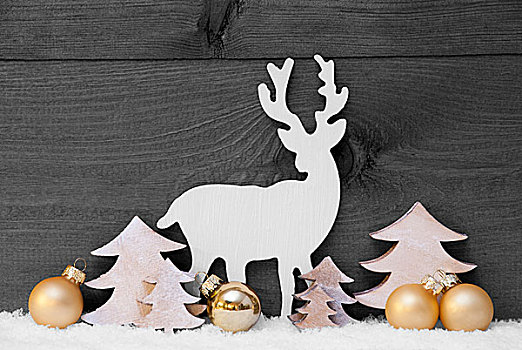 灰色,金色,圣诞装饰,雪,树,驯鹿