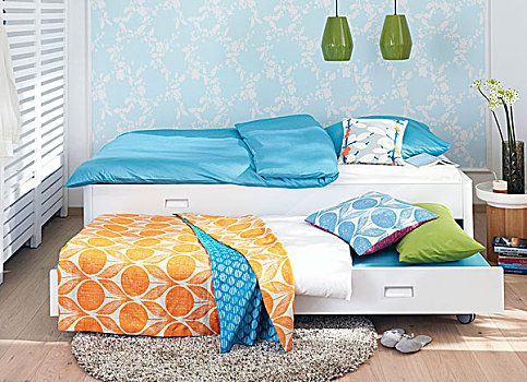 床上用品,彩色,图案,客人,床,精美,墙壁,设计,背景