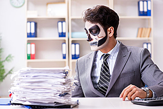 恐怖,面罩,工作,办公室,商务人士