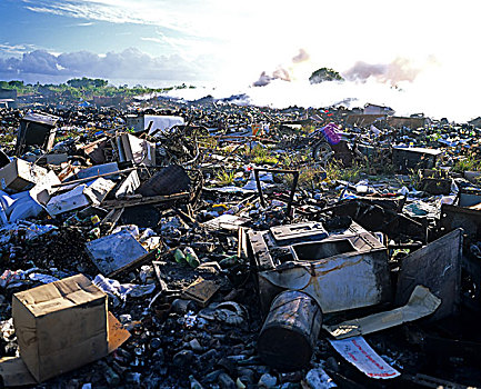 垃圾场,火,烟,瓜德罗普,法国,西印度群岛