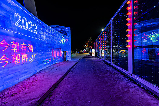 中国长春世界雕塑公园冰雪乐园夜景