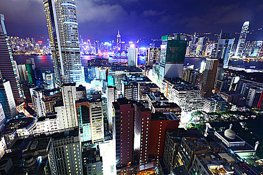 香港,许多,高层建筑,建筑,夜晚