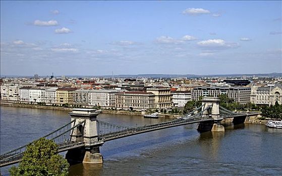 链索桥,地标,多瑙河,全景,布达佩斯,匈牙利,欧洲
