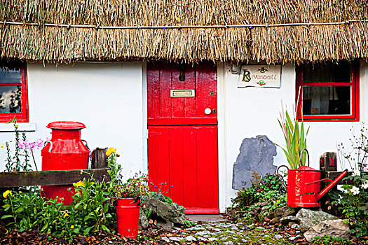 传统,爱尔兰,屋舍,红色,门,装饰,物品,科克郡