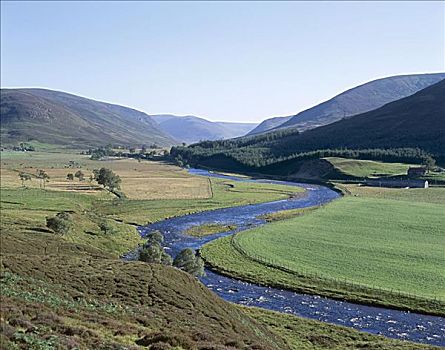 河,山,青草,水,格兰扁区,苏格兰