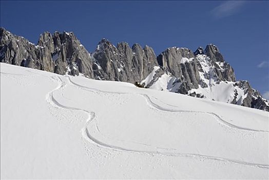 山,滑雪轨迹,雪地,奥地利,欧洲