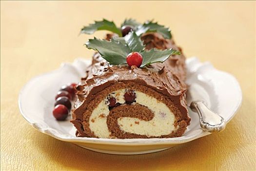 巧克力,海绵蛋糕卷,蔓越橘,圣诞节