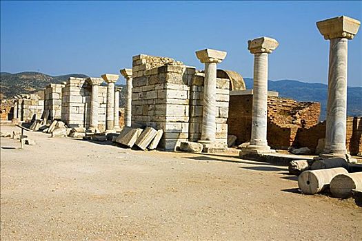 古遗址,柱子,排列,以弗所,土耳其