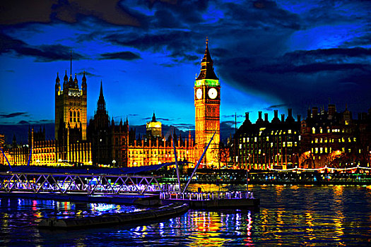 大本钟,议会大厦,下方,暗淡,天空,泰晤士河,河,伦敦,大幅,尺寸