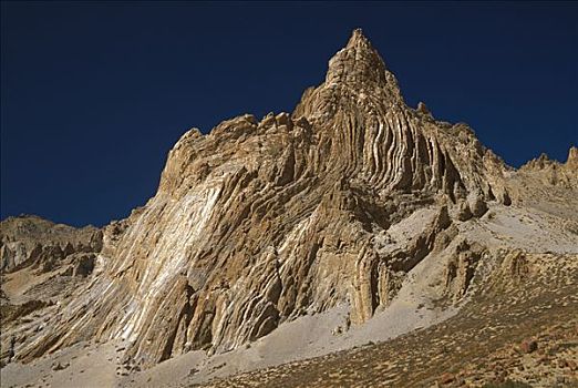 石头,顶峰,折,高山,荒芜,西北地区,印度,喜马拉雅山