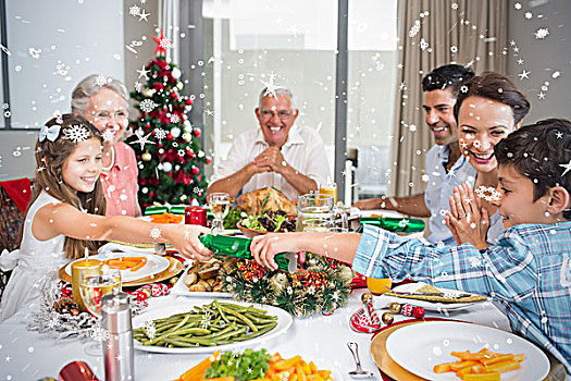 愉悦,家庭,餐桌,圣诞晚餐