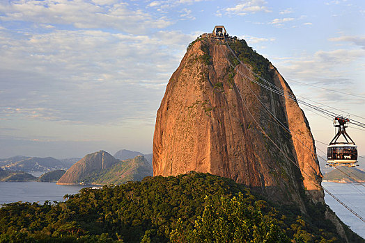 缆车,吊舱,面包山,傍晚,里约热内卢,里约热内卢州,巴西,南美
