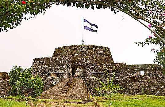 城堡,国旗,康塞普西翁,玛丽亚,卡斯蒂略金字塔,圣胡安,尼加拉瓜,北美