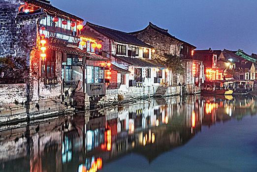 水系,传统建筑,黄昏,西塘,浙江,中国