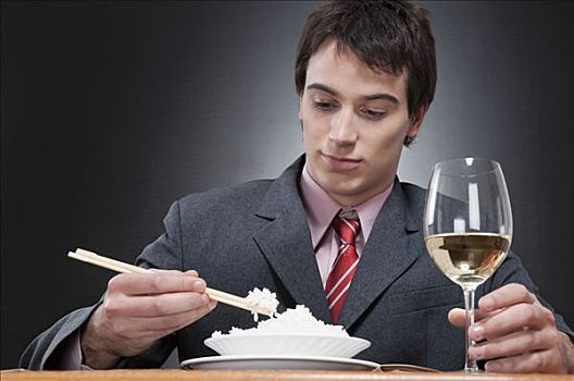 特写,商务人士,吃饭,米饭,筷子