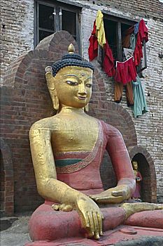 特写,佛像,斯瓦扬布纳特佛塔,加德满都,尼泊尔