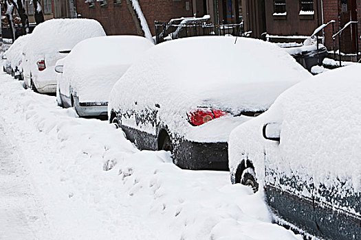 积雪,汽车,城市街道