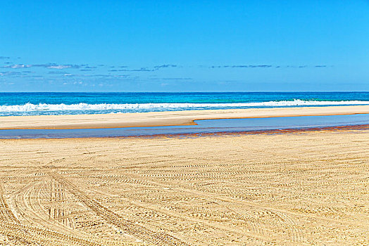 澳大利亚,弗雷泽岛,沙子,轨迹,汽车,靠近,海洋,天空
