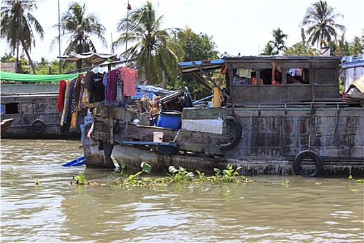 人,船,水上市场,越南