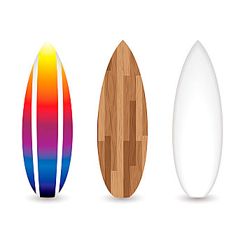 收集,三个,复古,冲浪板,木质,彩虹,效果