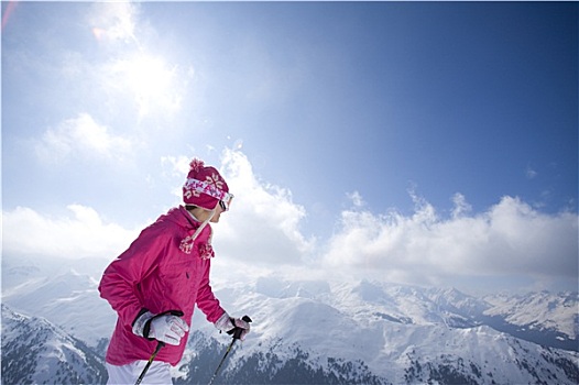 滑雪,山顶,看,山