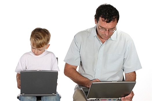 父亲,孩子,儿子,工作,笔记本电脑