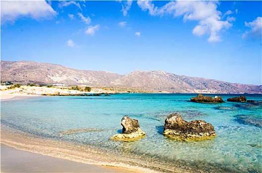 海滩,粉色,白沙,青绿色,水,岛屿,克里特岛,希腊