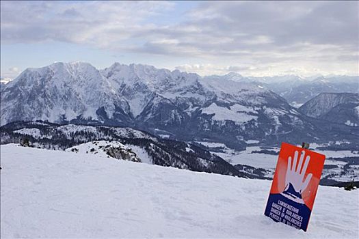 警告标识,滑雪,区域,背景,山脉,施蒂里亚,奥地利