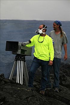 国家,地理,imax,摄像机,团队,制作,工作,东方,裂隙,基拉韦厄火山,卡拉帕那,夏威夷大岛,夏威夷,美国