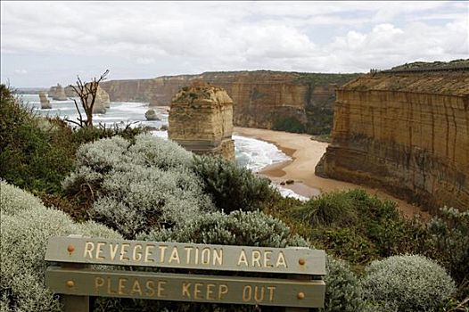 警告标识,坎贝尔港国家公园,澳大利亚,俯视图
