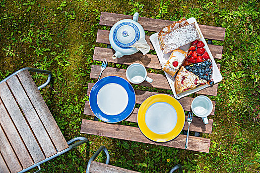 花园桌,蛋糕,茶