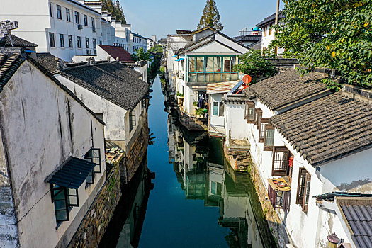 航拍江苏苏州平江历史文化街区平江路