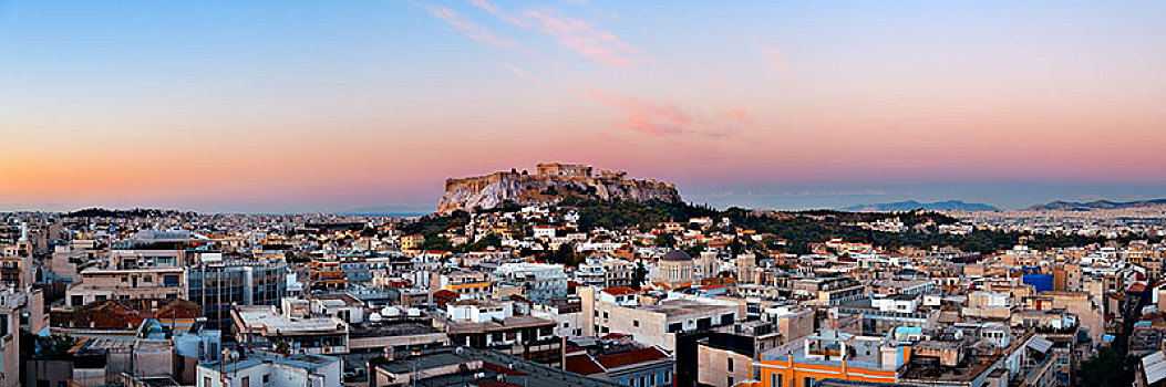 雅典,天际线,屋顶,风景,全景,日落,希腊