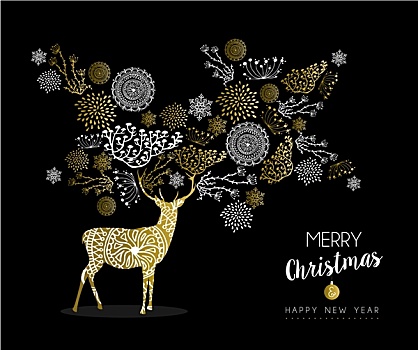 圣诞快乐,新年,金色,鹿,自然,旧式