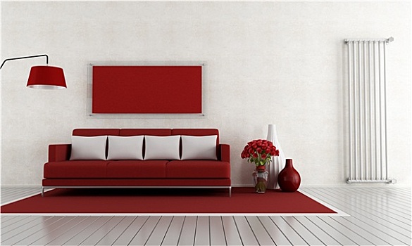 红色,白色,客厅