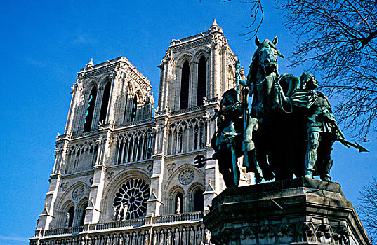 法国,巴黎,铜像,正面,巴黎圣母院,大教堂