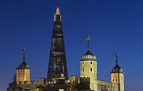 碎片,摩天大楼,伦敦塔,黄昏,伦敦,英格兰