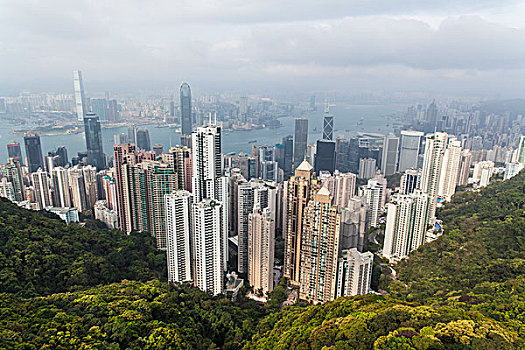 概述了城市,从维多利亚峰,香港,中国