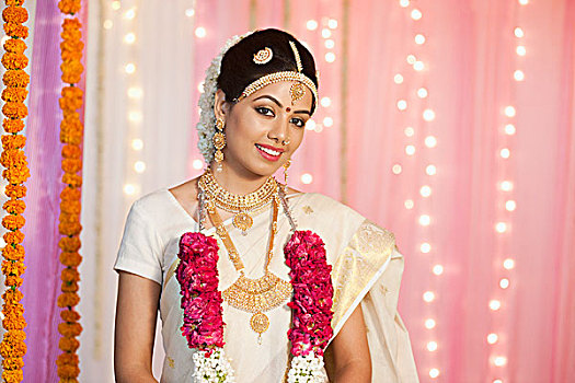 肖像,新娘,传统,南,印度,连衣裙,微笑