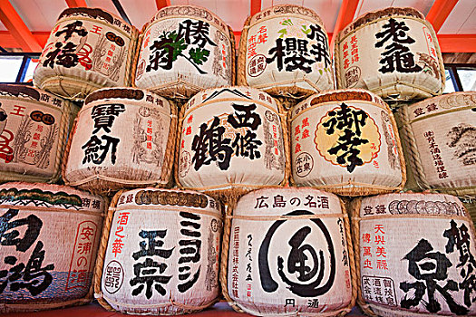日本,宫岛,严岛神社,日本米酒,桶