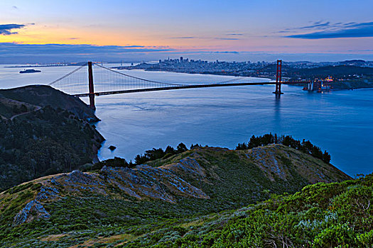 吊桥,湾,黄昏,金门大桥,旧金山湾,旧金山,加利福尼亚,美国