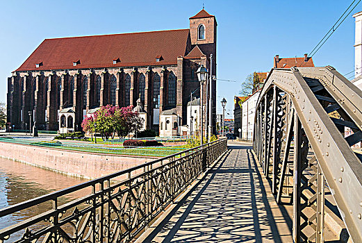 波兰,弗罗茨瓦夫,桥,圣母大教堂,沙子