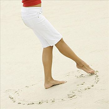 女孩,沙子,脚趾